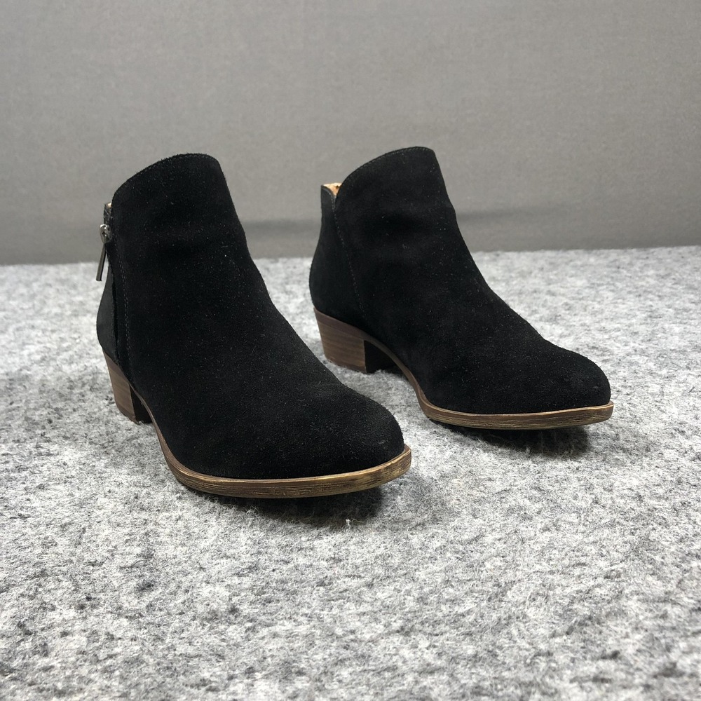 Lucky Brand Barough Booties Womens 7.5M Black Suede Block Heel Zip‎ LP-BAROUGH